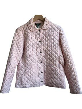 Ralph Lauren Pink Quilted Button Up Utility Collared Jacket Size Petite Large